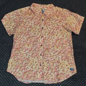 KAVU Popcorn shirt Girl Party Pretty Pink camp button up down M
